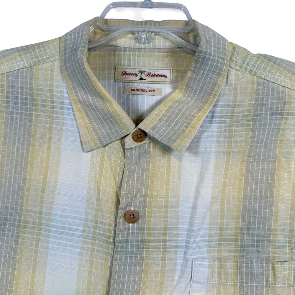 Tommy Bahama Button Down Mens XXL Yellow Plaid Tencel Cotton Original Fit Shirt